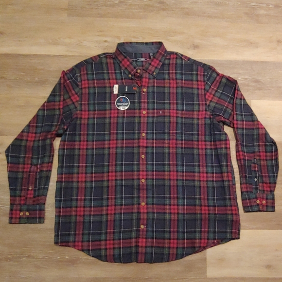 IZOD Mens Big and Tall Stratton Long Sleeve Button Down Check Flannel Shirt